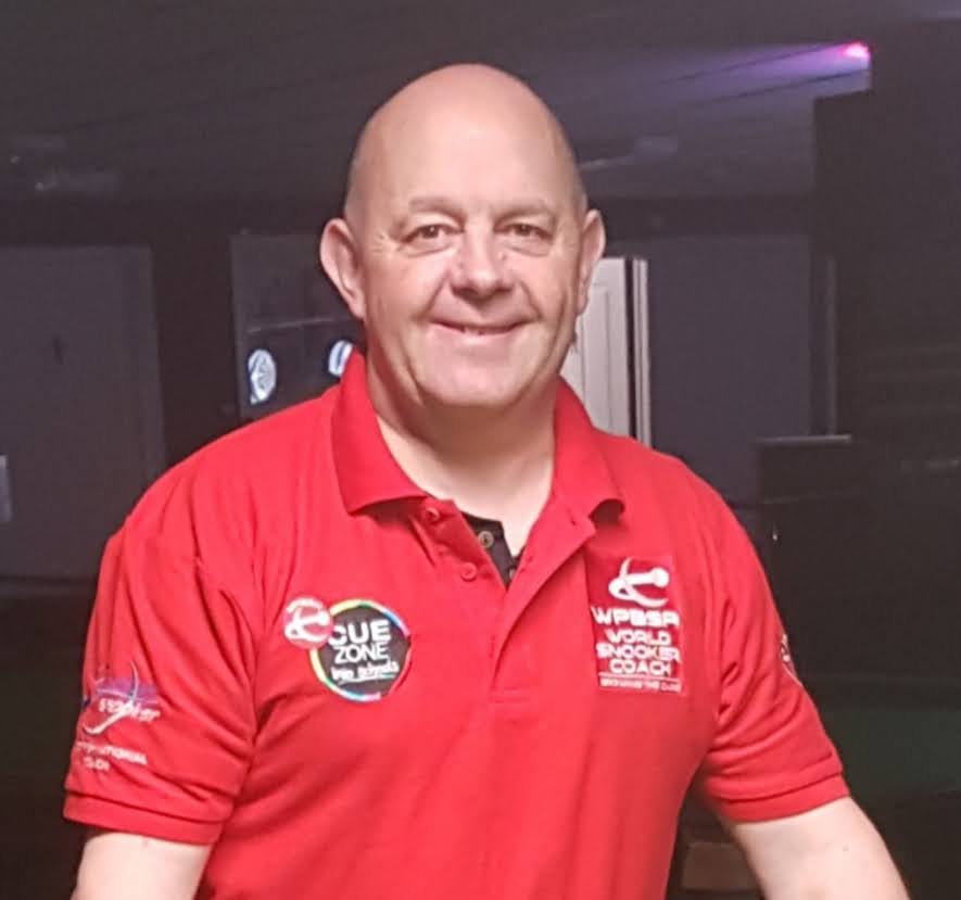 Paul Jamieson, ACE founder and WPBSA Level 2 coach, in his World Snooker coach shirt